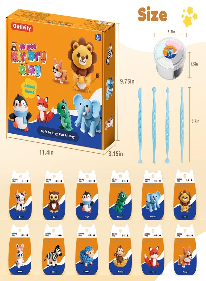 Outivity Air Dry Modeling Clay for Kids, 12 Animal Crafts Model Magic, Clay Kits with Sculpting Tools & Tutorials, Safe & Non-Stick DIY Art Crafts, Toys Gift for Ages 3-12 Boys & Girls - Image 2